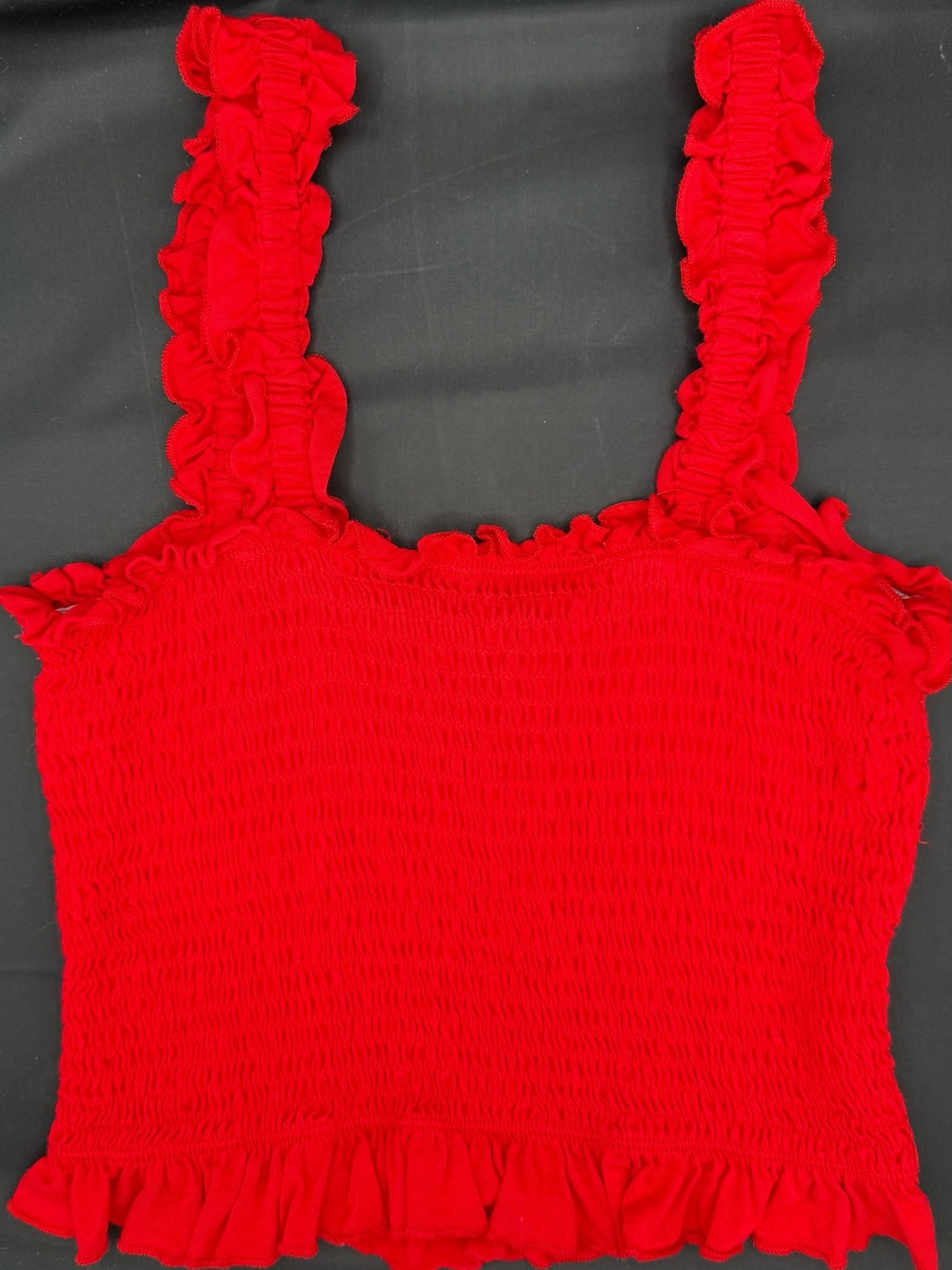Red Smocked Ruffle Tank